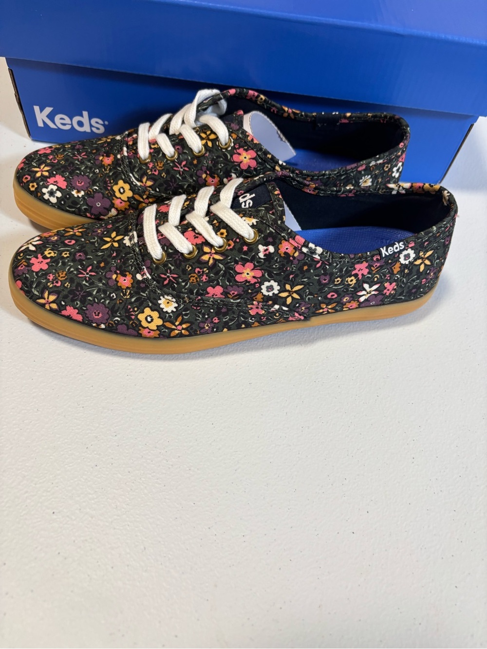 Keds Women’s Floral Canvas Sneakers in Black with Pink & Yellow Accents